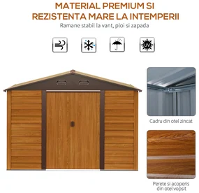 Outsunny Magazie de gradina pentru scule, din otel cu usi culisante si guri de ventilatie, 278x195x215cm, maro | Aosom Romania