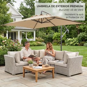 Outsunny Umbrelă Suspendată cu Orificii de Ventilaţie, Bază în Cruce şi Manivelă, 3x2 m, Bej | Aosom Romania
