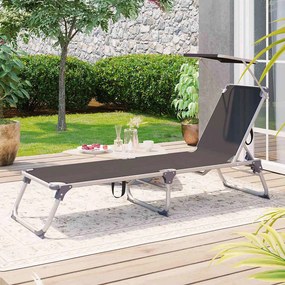 Șezlong de grădină MALIBU cu copertină reglabilă, 193x55x31 cm, gri SongmicsHome