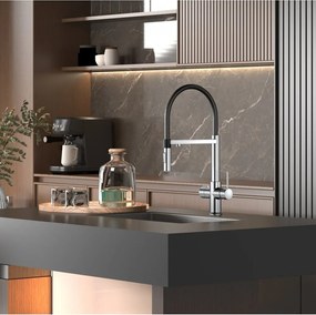 Baterie bucatarie cu pipa flexibila Inter Ceramic Acqua Pura compatibila cu sistem filtrare apa crom-negru