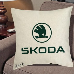 Perna Personalizata cu emblema Skoda, 40x40 cm, Ecru, Husa Detasabila, Perna Inclusa, BEKZ®