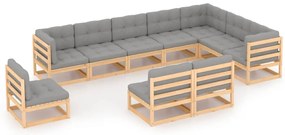 vidaXL Set mobilier grădină cu perne, 10 piese, lemn masiv de pin