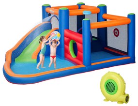 Outsunny 4 in 1 pentru copii Tobogan de apa Bounce House tobogan, trambulina, piscina, pentru copii de 3-8 ani