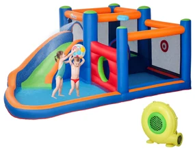 Outsunny 4 in 1 pentru copii Tobogan de apa Bounce House tobogan, trambulina, piscina, pentru copii de 3-8 ani