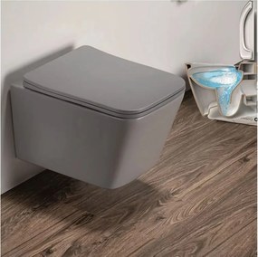 Set vas WC suspendat Inter Ceramic Rimless gri mat cu capac softclose
