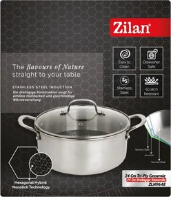 Oala Zilan ZLN9648 cu capac, tri-ply, inox, antiaderent, protectie la zgarieturi, usor de spalat, 24 cm,4.3L