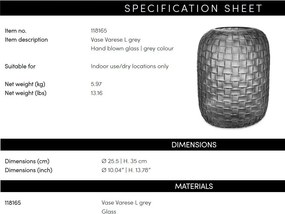 Vas decorativ design LUX realizat manual din sticla Varese L gri