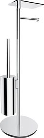 Suport hartie freestanding Omnires Modern Project cu spatiu pentru perie si raft finisaj crom lucios