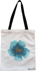Sacosa de Panza pentru Cumparaturi, Geanta Tote, model Floral Albastru, Cu fermoar, 38x34.5 cm, Alba, BEKZ®
