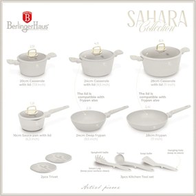 Set oale si tigai cu capace 15 piese Sahara Collection Berlinger Haus BH 8081N, crem, antiaderente, curatare usoara, inductie, design elegant, premium