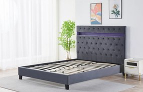 Pat Tapitat Catifea cu Iluminare LED, Somiera si Saltea Inclusa , Gri 160x200 cm Cod FB-18