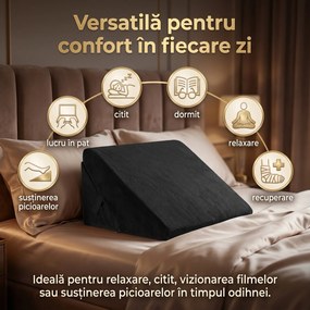 Perna multifunctionala 7-in-1 memory foam pliabila, cap/spate/picioare, Negru