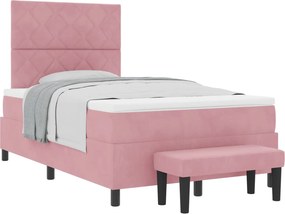 vidaXL Pat cu arcuri cu saltea cu headboard Roz 120 x 190 cm Catifea