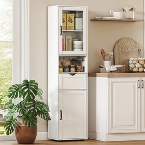 HOMCOM Mobilier de Baie Slim cu Dulapuri și Ușă din Sticlă, Mobilier Economizitor de Spațiu cu Raft Deschis, Sertar și Rafturi Ajustabile, Coloană Modernă, 40x30x165 cm, Alb | Aosom Romania