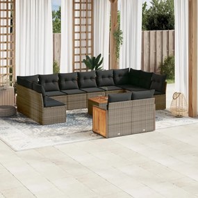 vidaXL Set mobilier de grădină cu perne, 13 piese, gri, poliratan