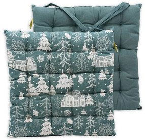Pernă matlasată scaun de Crăciun Pădure de iarnă, verde, 40 x 40 cm