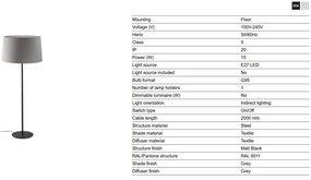 Lampa de podea abajur textil 64cm WINDSOR negru, gri