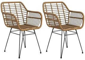 HOMCOM Set 2 Scaune în stil Boho, Scaune de bucătărie, Ratan PE, 56 x 60 x 79 cm, Natur + Negru | Aosom Romania