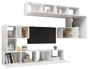Set de dulapuri TV, 8 piese, alb extralucios, lemn prelucrat 8, Alb foarte lucios, 80 x 30 x 30 cm