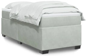 vidaXL Pat box spring cu saltea, gri deschis, 90x200 cm, catifea