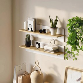 HOMCOM Set 2 Rafturi de Perete pentru Casă și Birou, Rafturi din Lemn pentru Bucătărie și Living, 80x16.5x20 cm, Alb și Lemn Natural | Aosom Romania