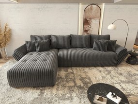 Colțar extensibil dumonde cu ladă de depozitare si sezut confortabil din spuma high-density, Berlin XL Ambience Grey 350x185 cm