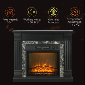 HOMCOM Semineu Electric de Podea cu Temporizator, Flacara Realista si Temperatura Reglabila, din Metal, ABS si PAL, 80x21.6x67.8 cm, Negru | Aosom RO