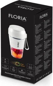 Blender portabil Floria ZLN1720 pentru suc reincarcabil, Capacitate 300 ml, Putere 50W, Lame din otel inoxidabil, Alb