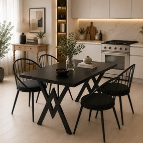 Set Masa Bucatarie cu 4 Scaune , negru,120x80x75 cm, 30410SET