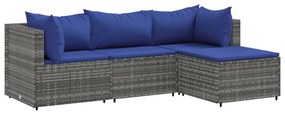 3308055 vidaXL Set mobilier de grădină cu perne, 4 piese, gri, poliratan