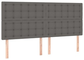 Cadru de pat cu tablie, gri, 200x200 cm, piele ecologica Gri, 200 x 200 cm, Nasturi de tapiterie