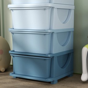 HOMCOM Cutii de depozitare pentru copii, 4 sertare, margini rotunjite, design ridicat, plastic, albastru | Aosom Romania
