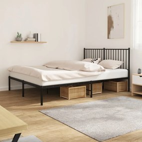 350866 vidaXL Cadru de pat metalic cu tăblie, negru, 150x200 cm