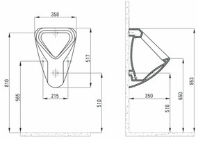 Pisoar pentru spatii comerciale culoarea alba Deante, Peonia orizontala