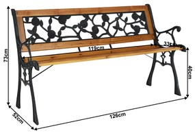 Bancă de grădină Faiza, negru, 126 x 52 x 73 cm