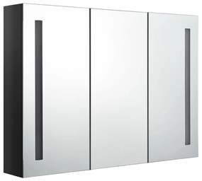 326526 vidaXL Dulap de baie cu oglindă și LED, negru strălucitor, 89x14x62 cm