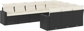 vidaXL Set canapele de grădină cu perne, 10 piese, negru, poliratan