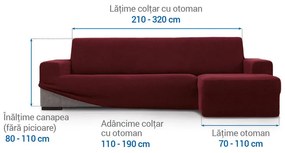 Huse super elastice HARMONIA bordo canapea cu otoman dreapta (l. 210 - 320 cm)