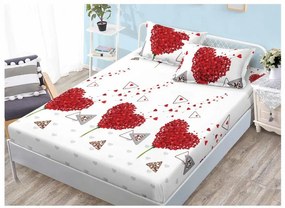 Husă de pat din FINET cu elastic si 2 fete de pernă, Red Heart Bouquet 160x200
