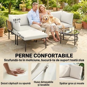 Outsunny Set Grădină, 5 Piese, Rattan Modular în L cu Perne, Culoare Bej | Aosom Romania