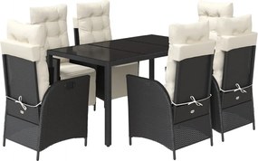 vidaXL Set mobilier de grădină cu perne, 7 piese, negru, poliratan