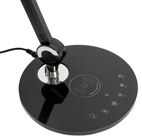 Lampă de masă de design neagră cu LED inclus cu senzor tactil și încărcător prin inducție - Don