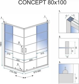 Cabina de dus Rea Concept Black 80x100