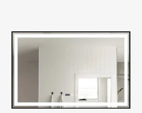 Oglindă Baie LED și Dezaburire Elit's Premium cu Senzor Touch, Lumina Rece, Caldă și Neutră, 100x65cm, cu rama Negru Antichizat, Ceas