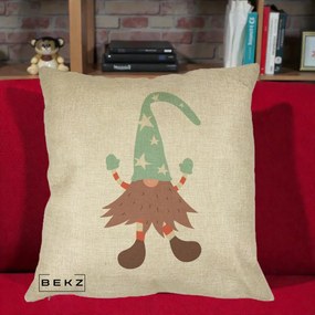 Perna Decorativa Pitic Gnom Nordic cu Cadou Menta, 40x40 cm, Crem, Husa Detasabila, Perna Inclusa, BEKZ®