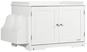 PawHut Mobilier Acoperit pentru Litieră cu Separator Interior Reglabil, Intrare Laterală și 2 Uși, 86x48x52 cm, Alb | Aosom Romania