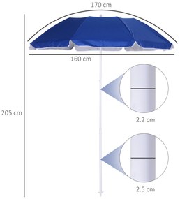 Outsunny Umbrelă de Plajă cu Acoperiș Înclinabil, Geantă de Transport și Design în 3 Secțiuni, Ø1.6x2.05 m, Albastru | Aosom Romania