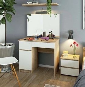Masă de toaletă Parijat (Stejar sonoma + Alb) (cu oglindă) (S). 1070895