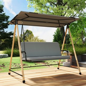 Outsunny Balansoar de Grădină cu 3 Locuri, cu Copertină Reglabilă Impermeabilă și Pernă Detașabilă, Capacitate Maximă 360 kg, 208 x 125 x 180 cm, Gri | Aosom Romania