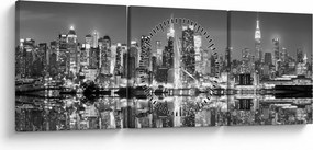 Tablou - New York, alb-negru (cu ceas) (90x30 cm)